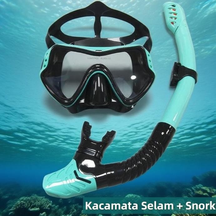 Lemlingerset Kacamata Selam Dan Renang Snorkel Antikabut Diving Kacamata Renang Snorkeling Mask Kaca