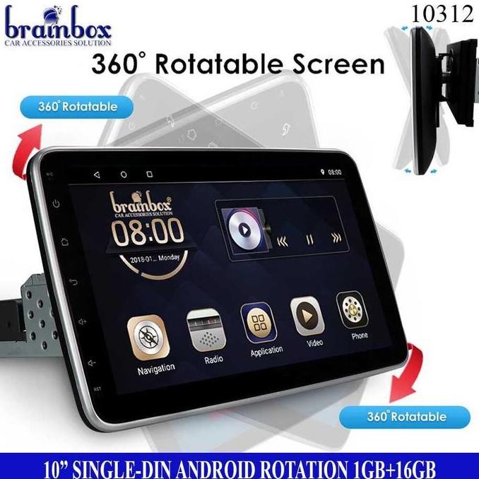 HEADUNIT ANDROID SINGLE DIN 10 INCH 1+16 ROTATION LCD TV MOBIL TAPE ORIGINAL DAN TERPERCAYA