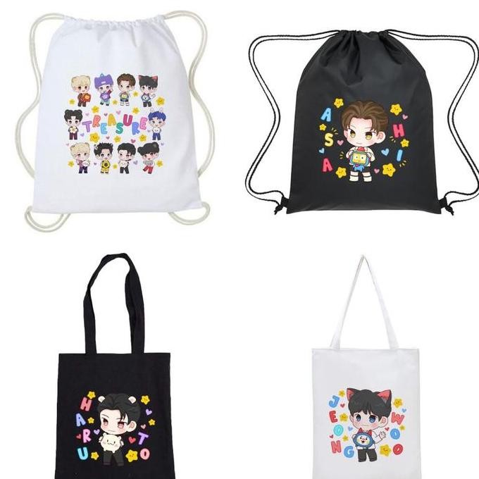 DY7 - Totebag Tas Serut Treasure Truz Chibi Fanart Lucu Kpop Korea Kanvas Wanita Cewek Aesthetic