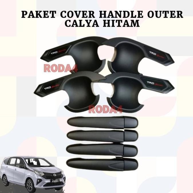 DB62>> Paket Cover Handle Outer Tank Cover Calya/Sigra Hitam Carbon Aksesoris Pegangan Pintu Tangki 