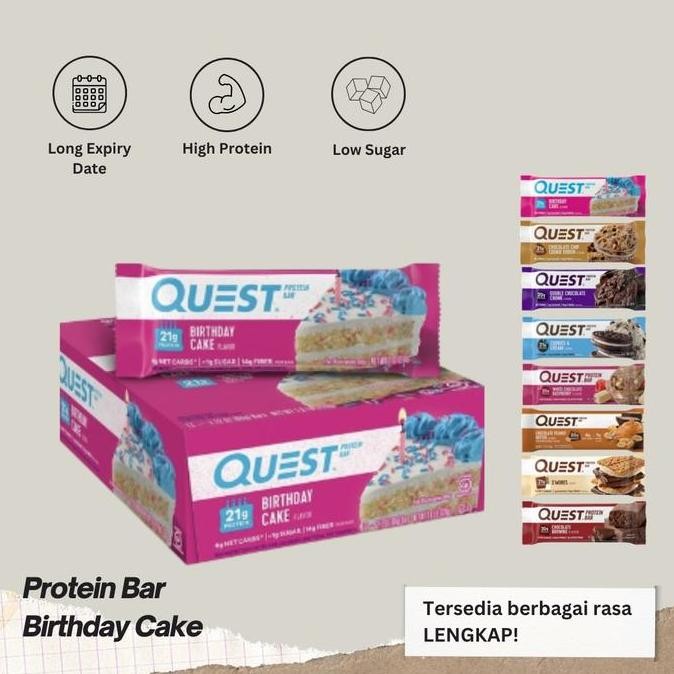 

Quest Protein Bar 60g Rasa Birthday Cake Nutrition Energy Healthy Snack Bars Fitness Gym Low Sugar High ProteinHighFiber