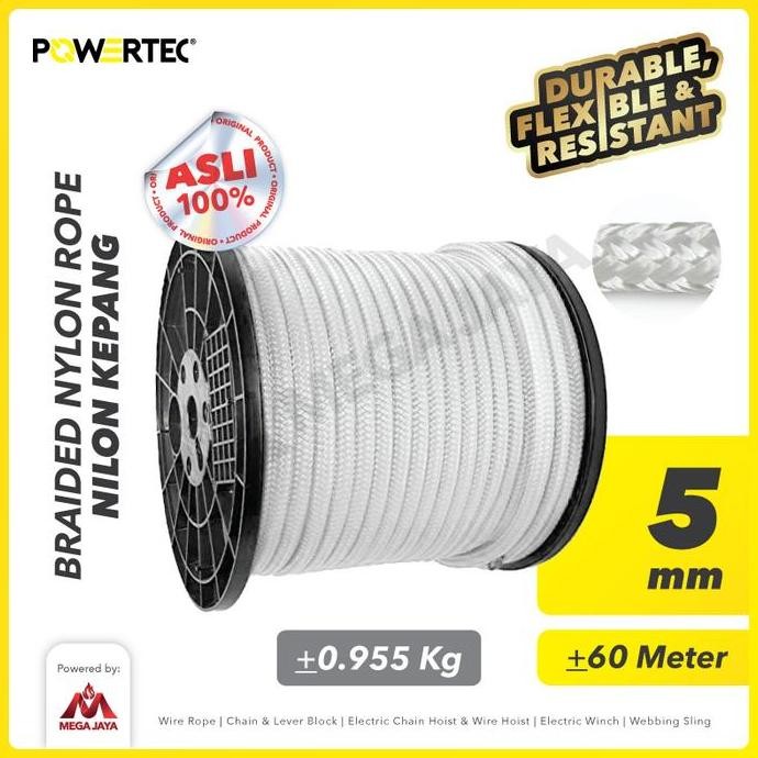 

POWERTEC Tali Nilon Kepang 5mm x 60m Braided Nylon Rope