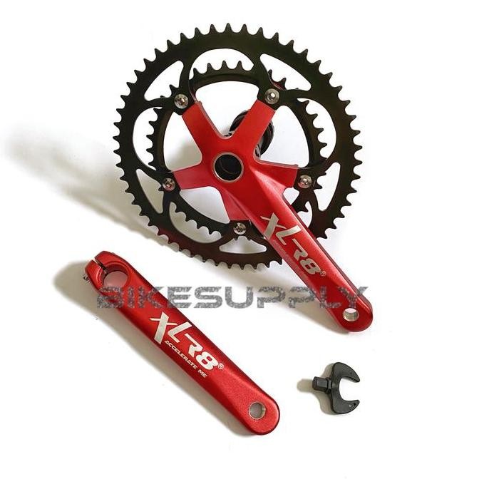 Promo Crank Set Double 39 - 53T XLR8 + BB Hollowtech 2 HT2 (Merah - Hitam) COD