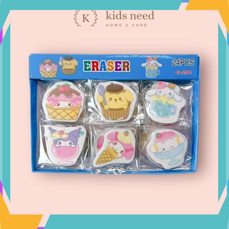 

Termurah (24pc) penghapus murah/hapusan karakter kuromi lucu / eraser pensil stip fancy/ OB Kecil Bullat WXG-32