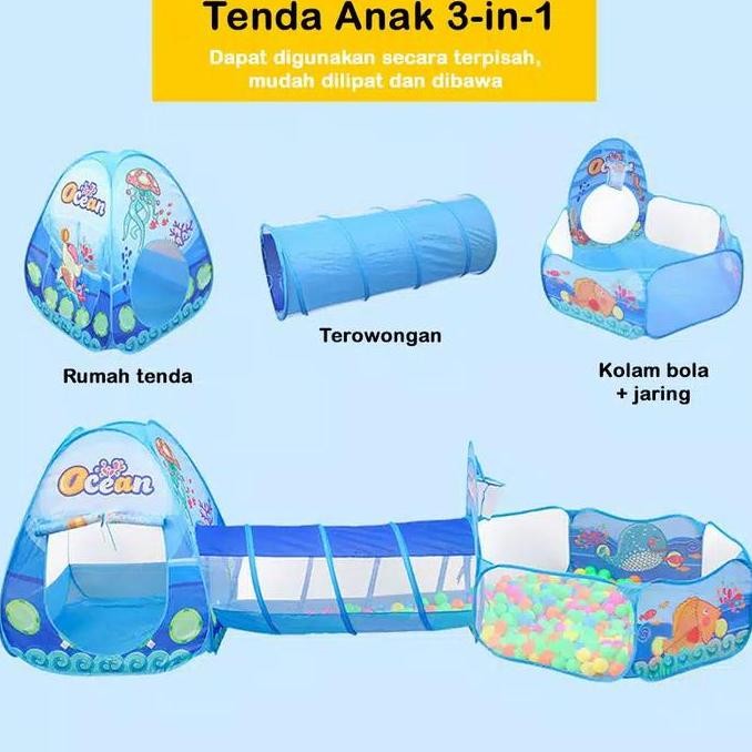 Tenda Lorong 3in1 tenda kemah anak set lorong tenda mandi bola