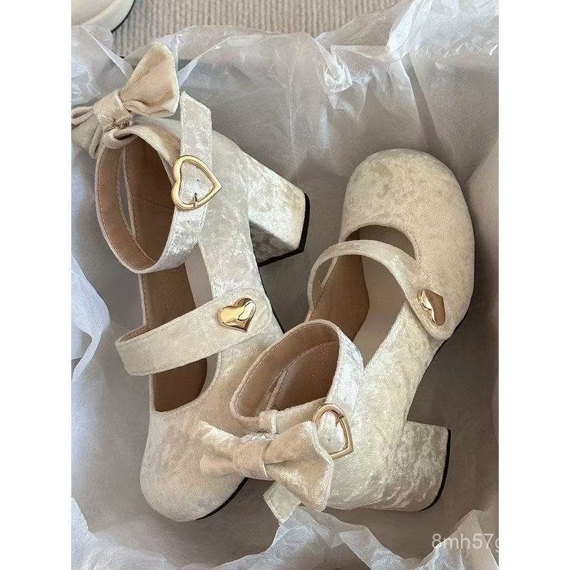Chanel Style Suede Mary Jane Shoes2025New Bowknot Cute Style Lolita Skirt with Chunky High Heels 4VA