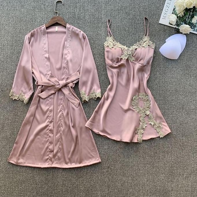 Bossexy-Kimono 2 in 1 silk premium 58015/seserahan/baju dinas Kimono Tidur Wanita Piyama Dress Satin