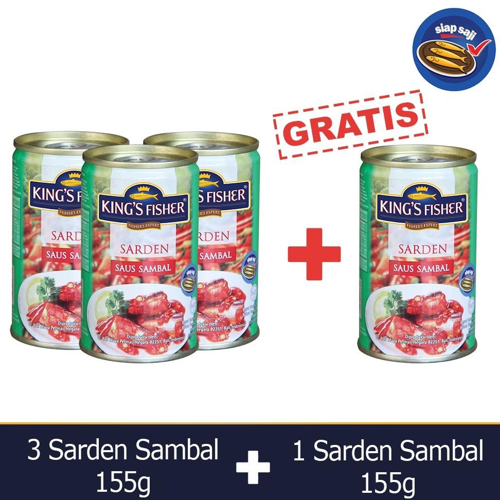 

READY STOK Paket 3 Gratis 1 King's Fisher Sarden mini saus sambal Makanan Kaleng 155g kings fisher Siap kirim