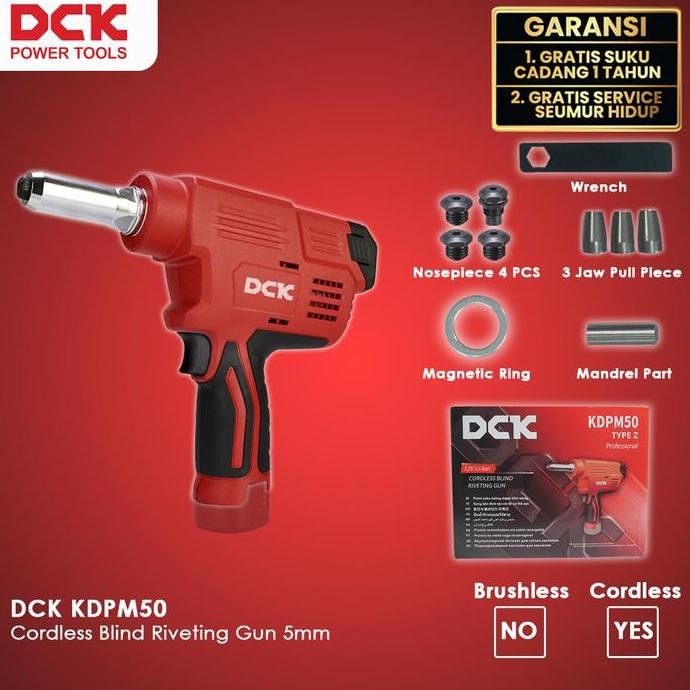 DCK Cordless Blind Riveting Gun / Rivet Gun 5mm Aluminum Baterai KDPM50