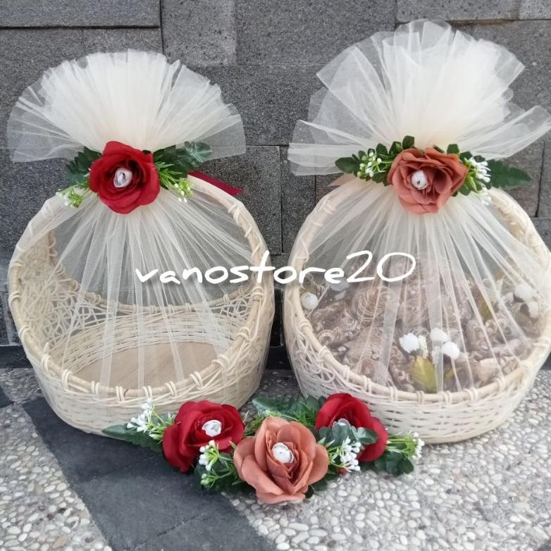 Promo Paket Komplit 1 Set Isi 2 Keranjang Parcel + Kain Tile + Pita Bunga / Keranjang Buah / Parsel 
