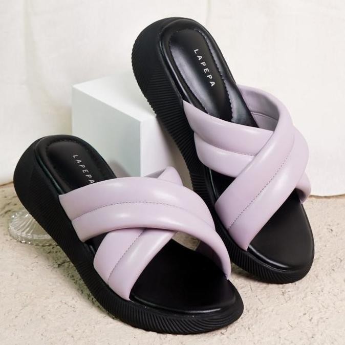 DF110>> Nadhira Lilac Wedges | sandal platform wanita kekinian warna ungu terbaru official mall yuk 