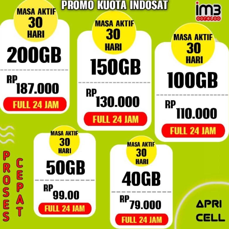 New Kuota Indosat 200Gb 100Gb 50Gb Full 24 Jam(Bisa Semua Nomor)