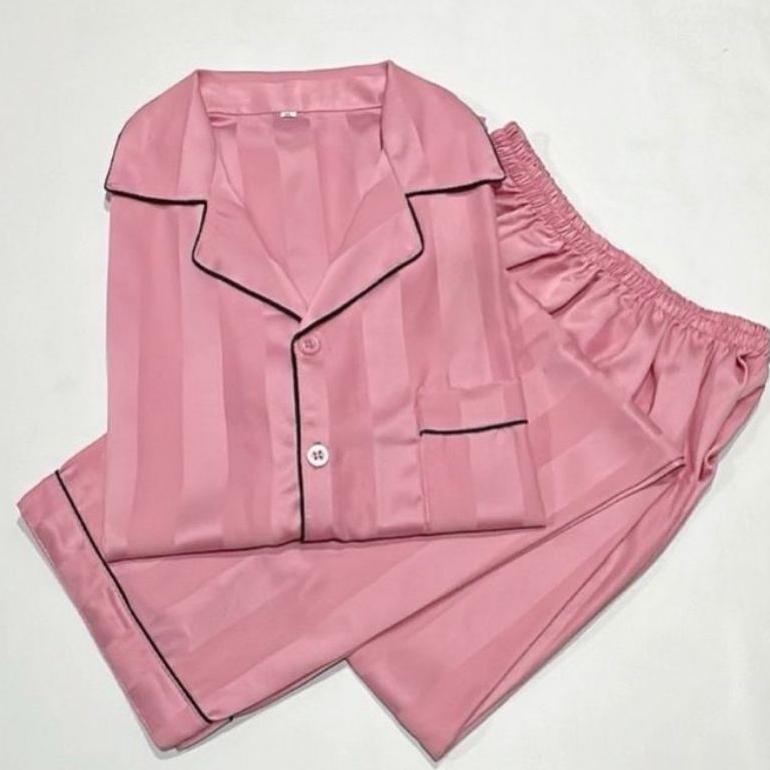 Racun Shopee Baju Tidur Piyama Salur Satin Sutera  Pp Pria Lengan Panjang Celana Panjang Cowok Ni06