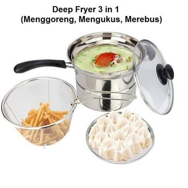 Promo panci penggorengan kentang 22cm / deep fryer 3in1 / panci goreng ayam / panci multifryer / pan