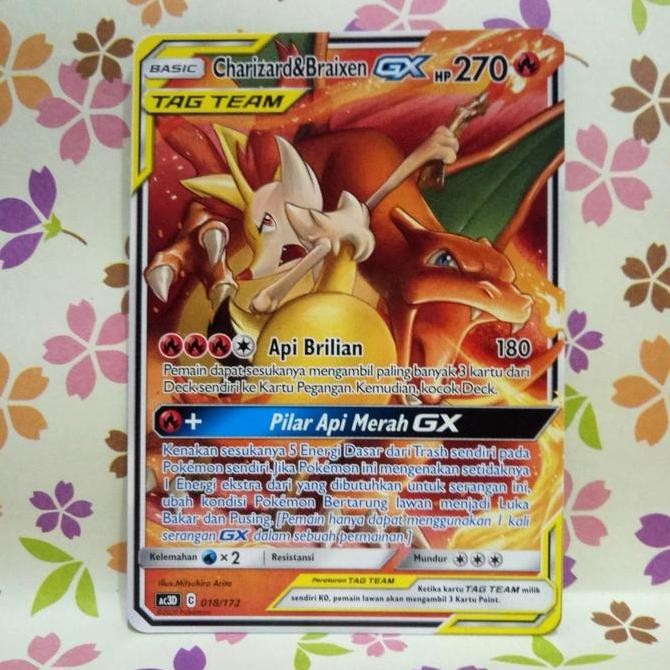 charizard & braixen tag team GX TD ac3D 018/172 pokemon tcg indonesia Rare Original
