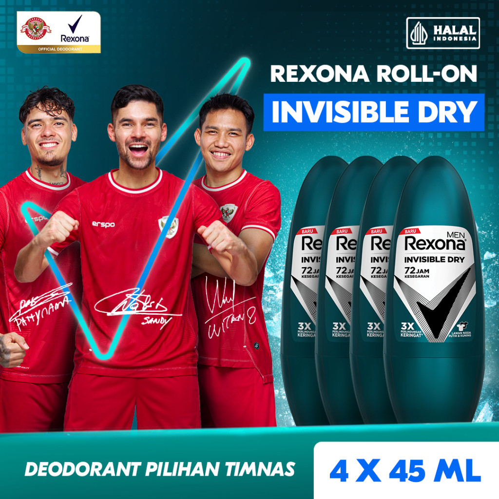 REXONA Men Roll On Deodorant Invisible Dry 45 mL x4