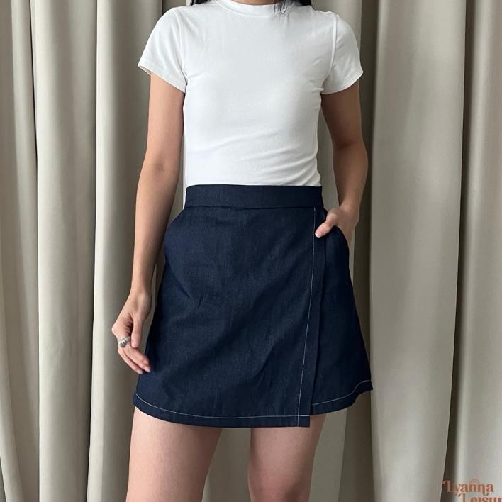 Lyanna Miu Skort Rok Celana Wanita Denim Hhwaist Skort