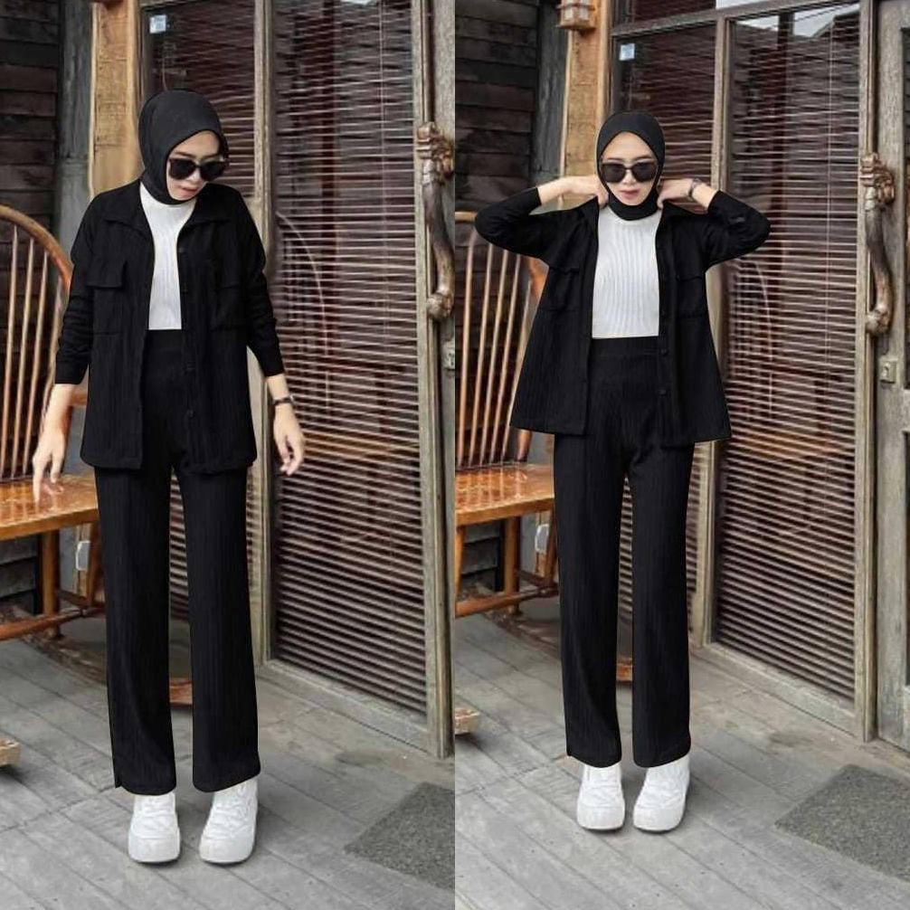 9.9 Qw-45 Set Karina Premium Knit (Cardi+Pants) / Setelan Baju Wanita Kekinian Crop Dan Celana Kulot