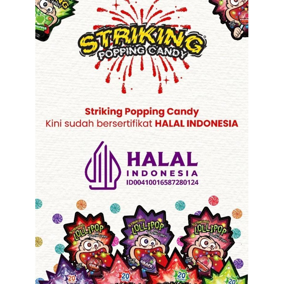 

Striking Lollipop With Popping Candy | Cola - Grape - Strawberry