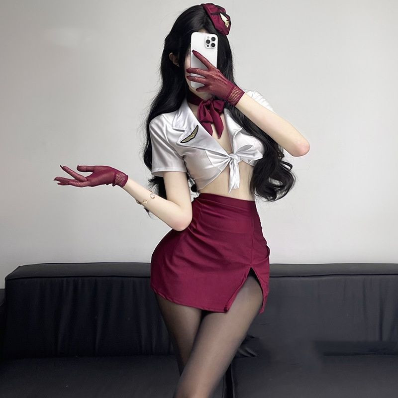 [Crush One] Pramugari Seksi Seragam Seksi Bermain Peran Polisi Wanita Gaun Tidur Pinggul Berongga