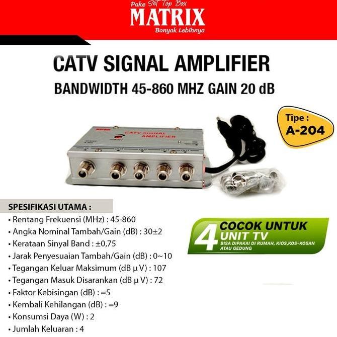 Booster Indoor Dan Spliter Matrix A-204 Penguat Sinyal Tv 4 Way