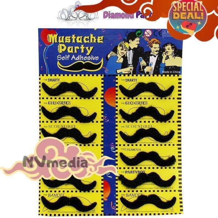 Trending Kumis Palsu Hitam 1 Model  Isi 6Pcs Dan 12Pcs (Kumis Palsu Pria / Kumis Palsu Anak / Kumis 