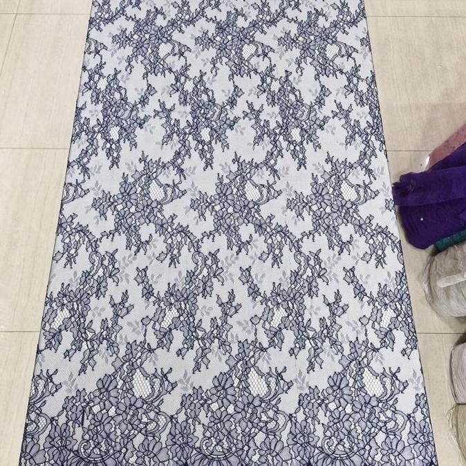 Bakal Kain Bahan Kebaya Brokat Semi Prancis Chantily Warna Navy