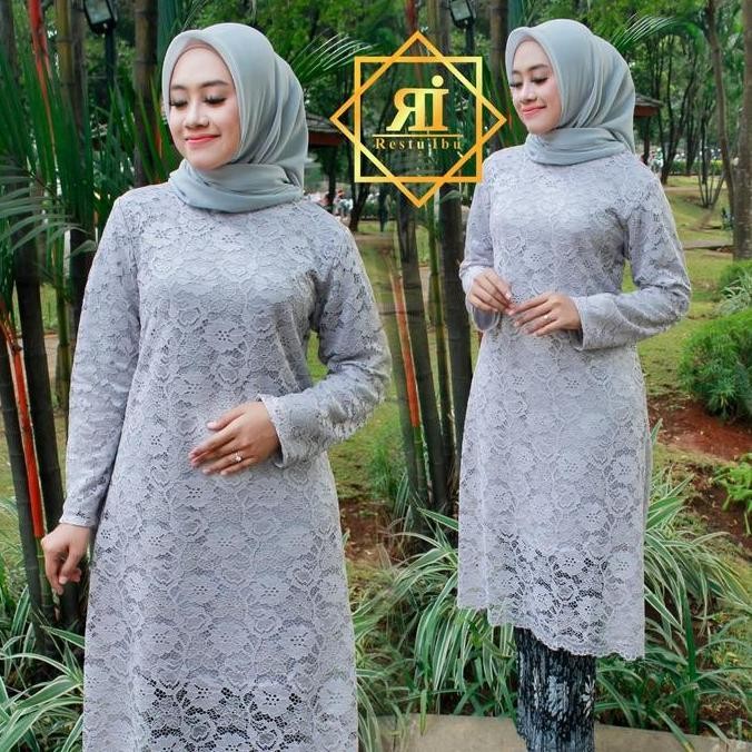 Setelan Kebaya Brokat Tunik Jumbo - Kebaya Brokat Big Size Ld 130