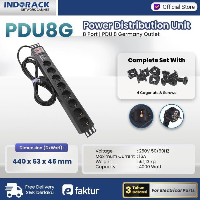 TERMURAH - Indorack PDU 8 Outlet Germany Colokan 8 Slot PDU8G
