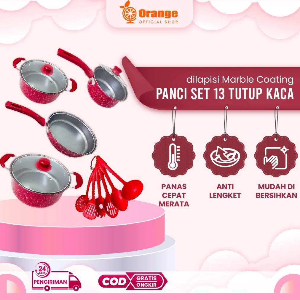 Panci Set 13 Tutup Kaca Serbaguna panci set lengkap stainless steel