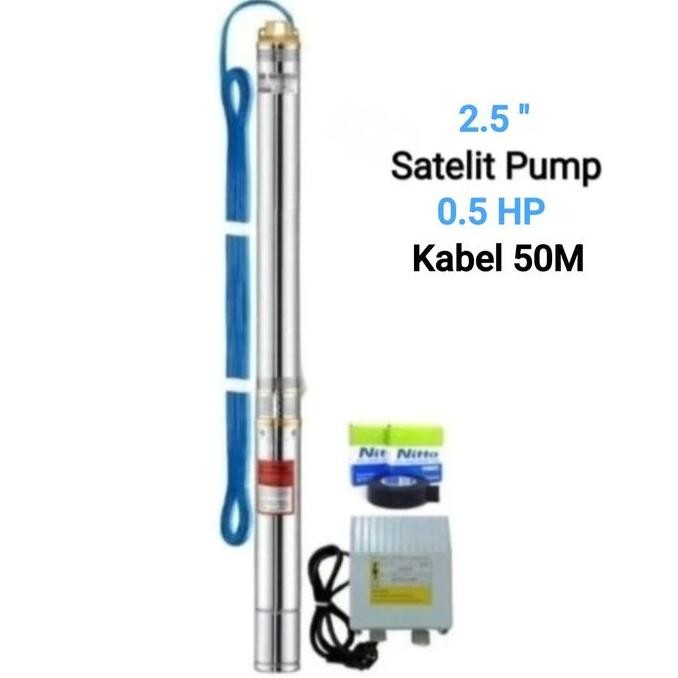 TERBARU - Pompa Air Satelit Submersible Pump Nasional MC 2,5 Inch + Kabel biru include