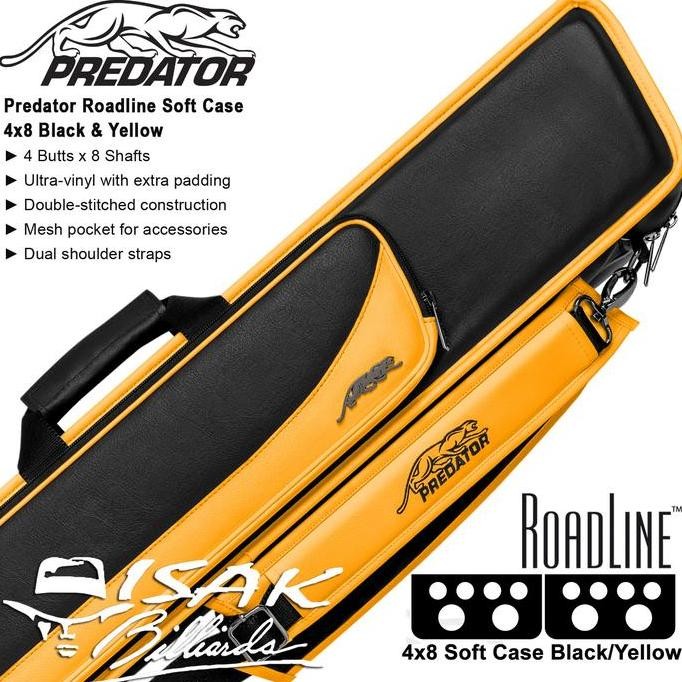 BEBAS ONGKIR - Predator Roadline 4x8 Cue Case Black & Yellow Soft Tas Stick Billiard