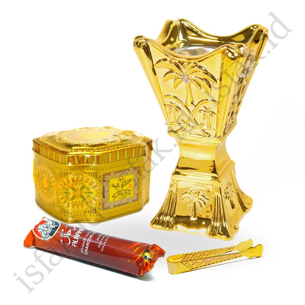 Paket Bukhur Salwa Tempat Dupa Arang Magic Wangi Cendana Menyan Arab