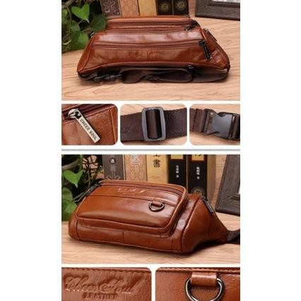 Slingbag Pria Kulit Asli Import Tas Pinggang Kulit Sapi Tas Selempang dada