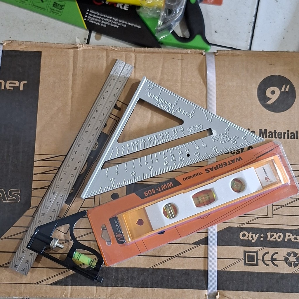 PAKET 3IN1 WATERPAS MAGNET 9" SIKU SUDUT SIKU SEGITIGA SIKU WATERPAS PENGGARIS WATERPAS