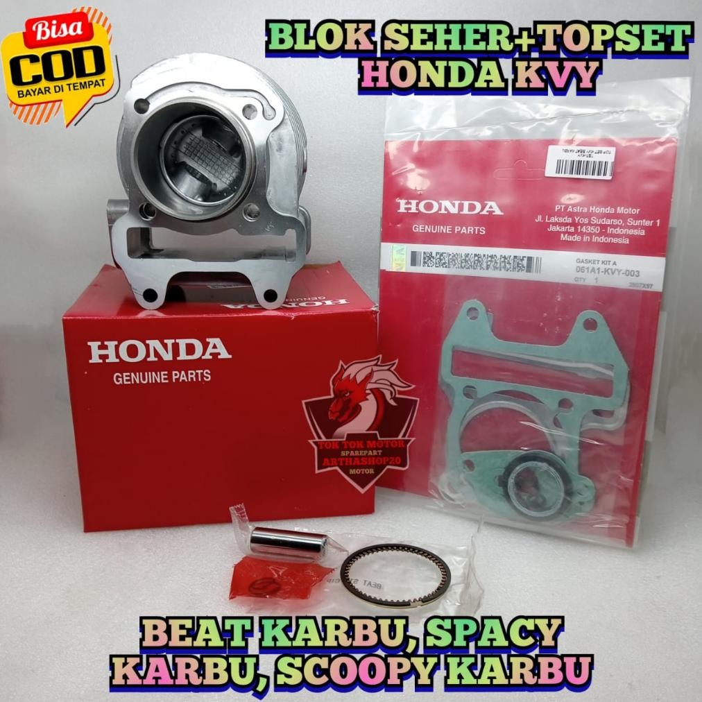 BLOK + SEHER + TOPSET Kvy motor Honda BEAT KARBU , SCOOPY CARBU , SPACY KARBURATOR Block Piston Satu