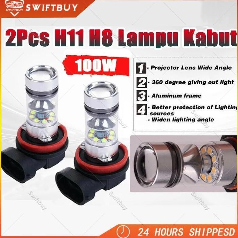 2pcs Mobil Led Lampu Kabut Led H11 H8 4300K 100W 1500LM Super Terang Warna Kuning PUITH Lampu Led Su