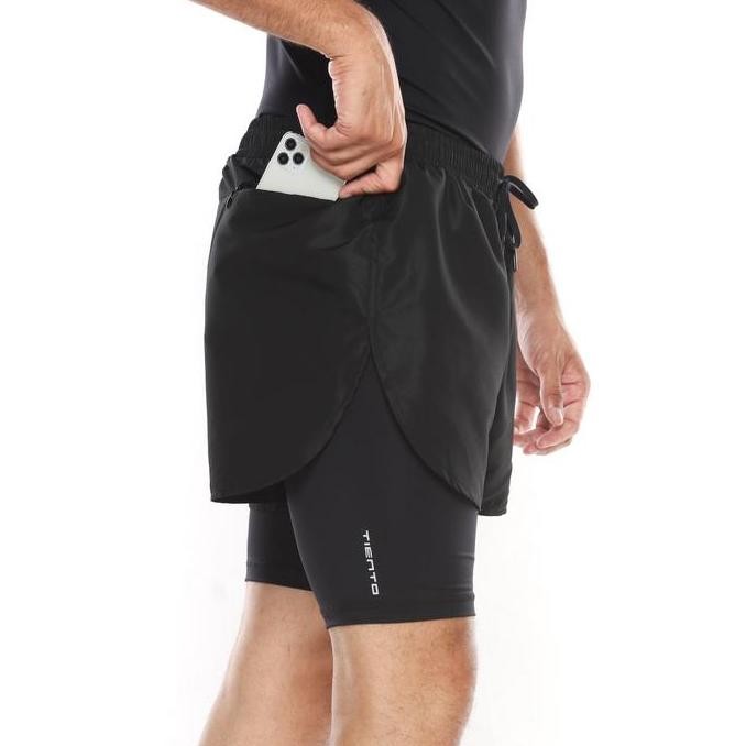 Tiento Celana Legging Short Pants 2in1 Sporty Leging Black Men