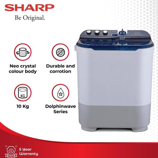 TERBARU - Sharp Mesin Cuci 2 Tabung ES-T1090-BK Blue 10Kg
