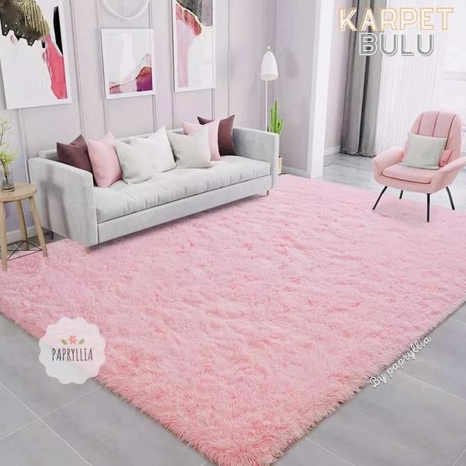 Karpet Bulu Kasur Bulu Karpet Lantai 200x150cm Tebal 2cm ( Pink Muda )