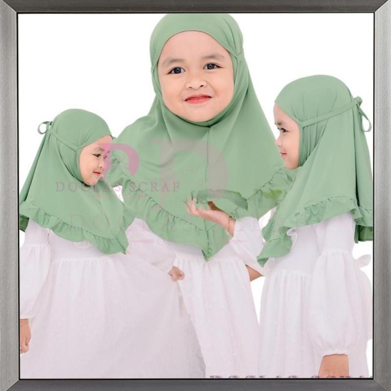 Bisa COD Bergo Maryam Renda Anak Ruffle // Rempel Tali Jersey 0 - 3 Tahun // Hijab Instan MLX-02