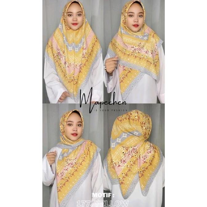 (Good) Edisi Yellow - Hijab VOAL MOTIF PREMIUM Jilbab Lemon Lime Mustard Kuning Kunyit Segiempat Las