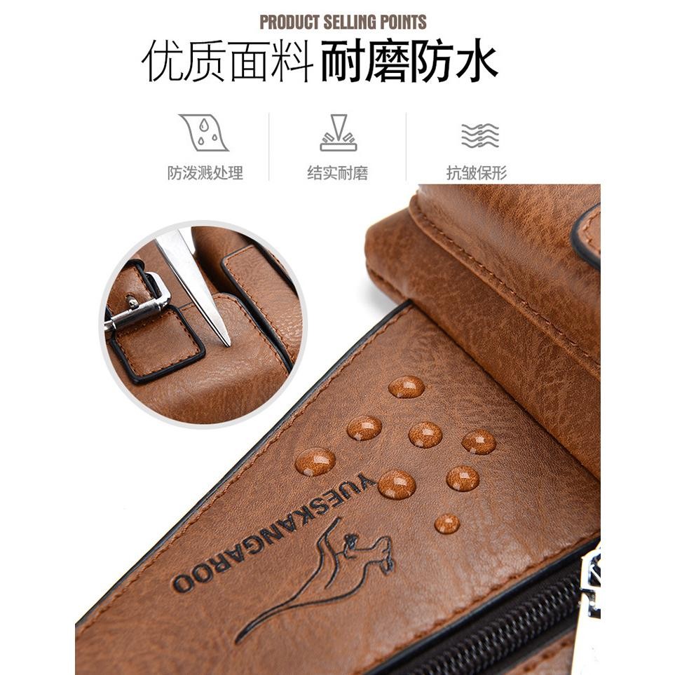 (Good) [ORIGINAL] YUESKANGAROO Tas Pinggang Selempang Pria Kulit Waterproof Import Korean Fashion Wa