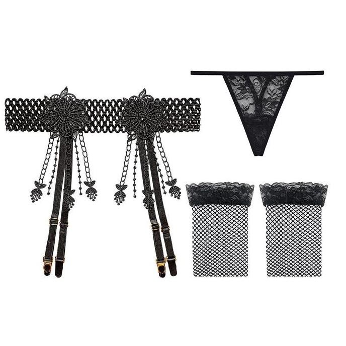 Lingerie Sexy Open Crotch G String Renda lingerie Set Stocking T11