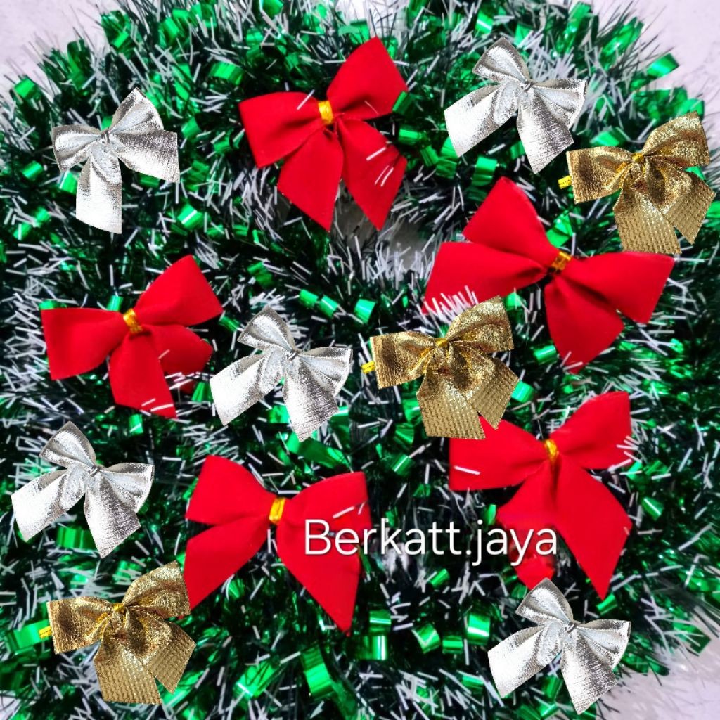 Aksesoris Natal Hiasan pita merah pohon natal / pita merah gold hiasan pohon natal hampers