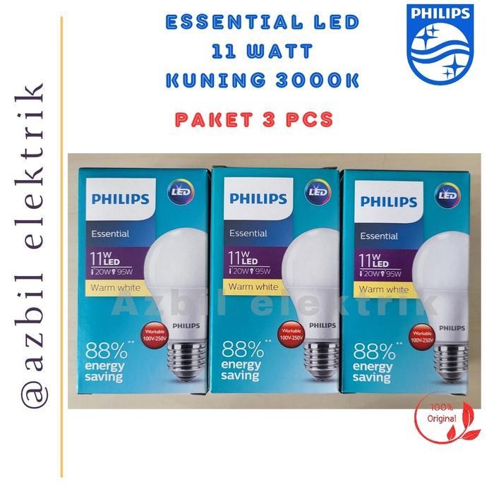 TERLARIS Lampu Philips Essential LED 11 Watt Kuning - Paket 3 Pcs
