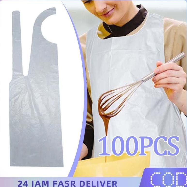 100pcs Apron Plastik Medis Celemek Sekali Pakai Plastik Apron