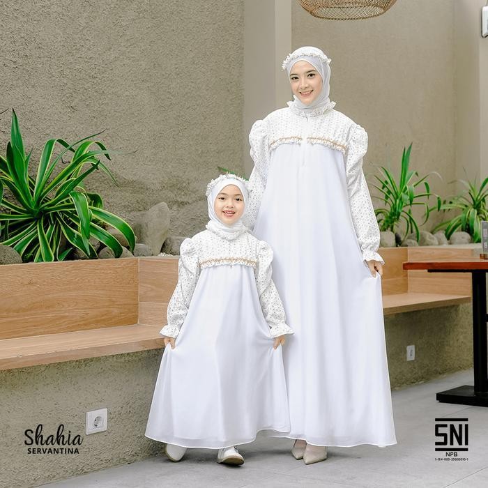 Shahia Servantina - Emery Dress Gamis Katun Bordir Couple Ibu & Anak Gamis Putih Baju Manasik Haji U