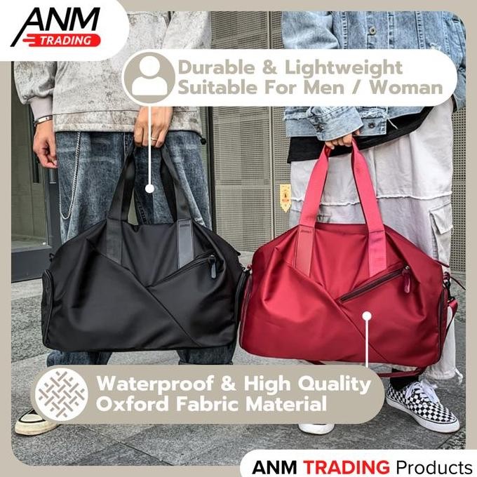 Tas Travel / GYM / Sport Bag Wanita Uni Preum Polyester Korea Duffel/Weekender Bag Hitam Pria