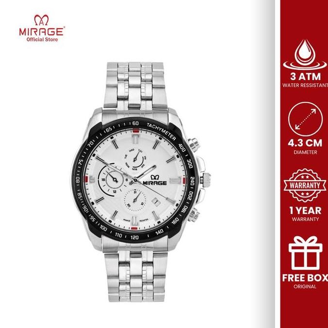 Mirage Watch - Jam Tangan Analog Pria Original Silver Sporty Original Anti Air 8535 / 8883 M LA